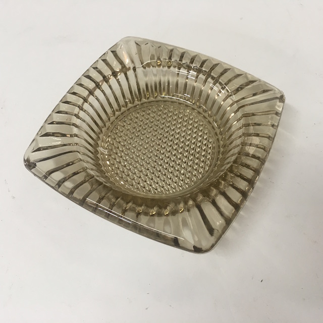 ASHTRAY, Glass - Ribbed Edged - Smoked Ex Small